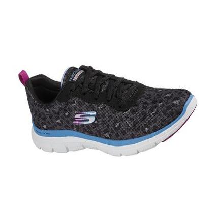 Női Skechers Flex Appeal 4.0 - Rich Flair Edzőcipő Fekete Kék | HU67720