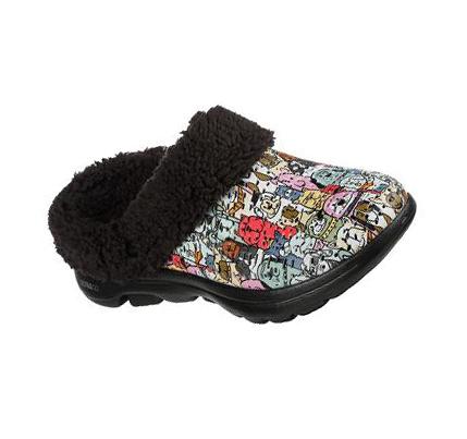Női Skechers Foamies: GO WALK 5 - Dogs for Life Papucs Fekete Színes | HU6442R