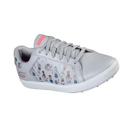Női Skechers GO GOLF Drive 4 - Dogs At Play Golf Cipő Szürke Rózsaszín | HU3376B