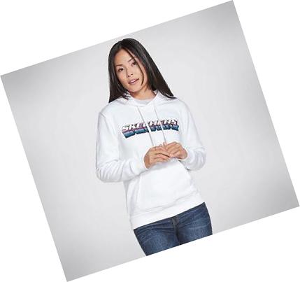 Női Skechers GO LOUNGE Stack Logo Pullover Kapucnis Pulóver Fehér | HU3794A