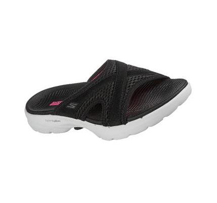 Női Skechers GO WALK 6 - Beach View Szandál Fekete Fehér | HU4803E