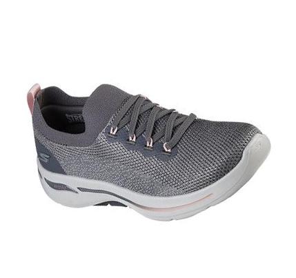 Női Skechers GO WALK Arch Fit - Clancy Tornacipő Szürke Rózsaszín | HU5973E