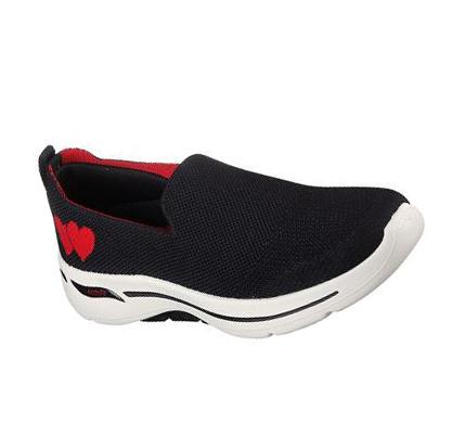 Női Skechers GO WALK Arch Fit - Lovely Heart Gyalogló Cipő Fekete | HUI6130