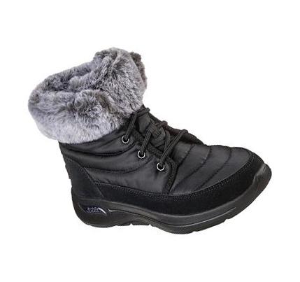 Női Skechers GO WALK Arch Fit - Téli Visit Csizma Fekete Szürke | HUI166B