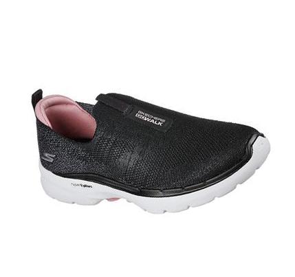 Női Skechers GOwalk 6 - Glimmering Gyalogló Cipő Fekete Rózsaszín | HU7372L