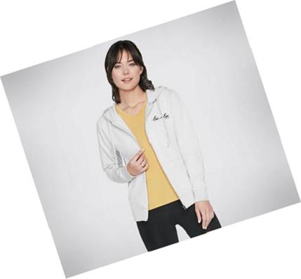 Női Skechers JGoldcrown: Diamond Heart Full Zip Kapucnis Pulóver Fehér | HU5059B