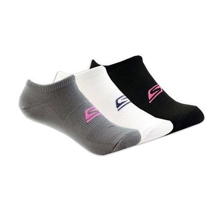 Női Skechers No Show Stretch - 3 Pack Zokni Fehér Fekete | HU3319D