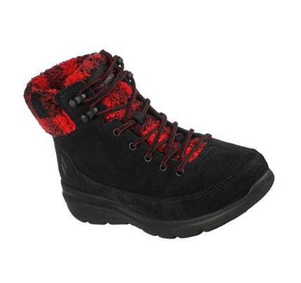 Női Skechers On-the-GO Glacial Ultra - Timber Csizma Fekete Piros | HUI716A