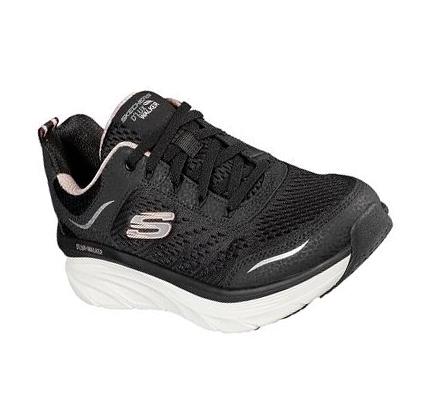 Női Skechers Relaxed Fit: D'Lux Walker - Infinite Motion Gyalogló Cipő Fekete Rózsaszín | HU3448C