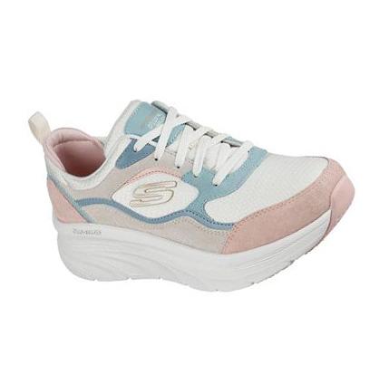 Női Skechers Relaxed Fit: D'Lux Walker - New Moment Gyalogló Cipő Fehér Rózsaszín | HU6944K