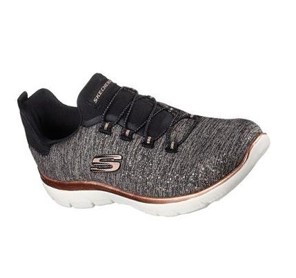 Női Skechers Summits - Brilliant Splash Slip Ons Fekete Arany | HU7673P