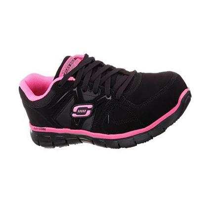 Női Skechers Synergy - Sandlot Alloy Toe Munkacipő Fekete Rózsaszín | HU54460